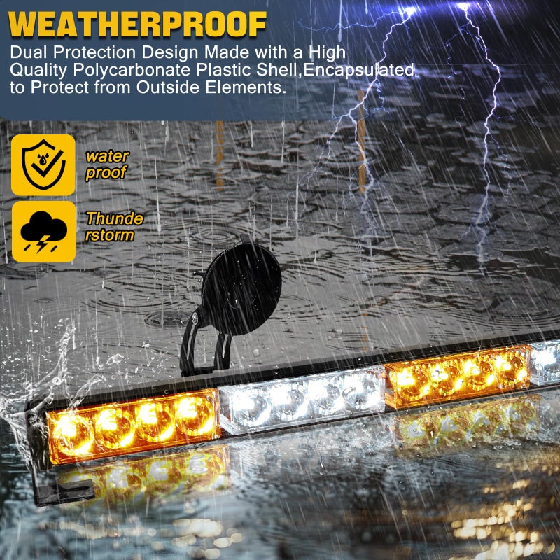 FEELOTAM Traffic Advisor Strobe Lights Bar Emergency Warning Strobe Flash Visor Lights for Vehicles Trucks Suction Bracket 27 Inch 6 Panel Led Wireless Remote Control Amber and White - Image 5